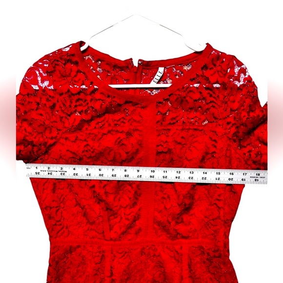 Elle Red Lace Sheath Dress Scalloped Hem Short Sleeve Size XS (See Measurements) - Picture 6 of 8